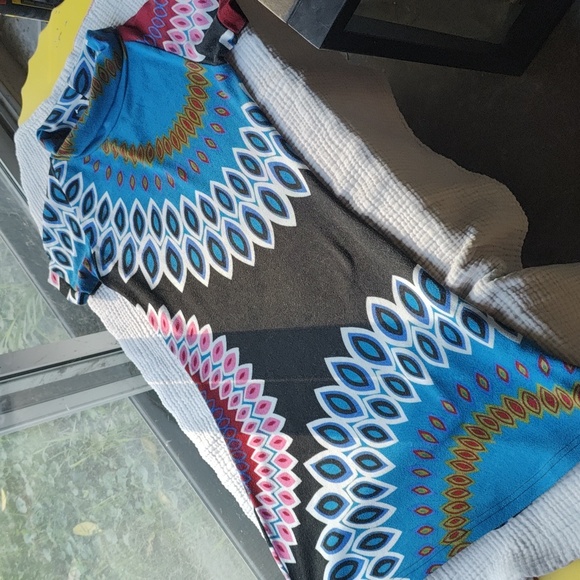 Colorful Geometric Pattern Dress Short Sleeves Soft - Picture 4 of 5